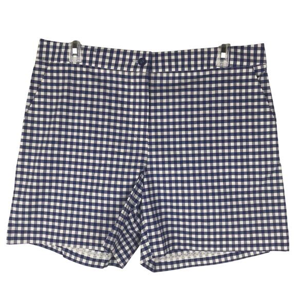 J. McLaughlin Gingham Shorts 5" Plaid Check Blue White Cotton Blend Pockets 10 - Picture 1 of 9